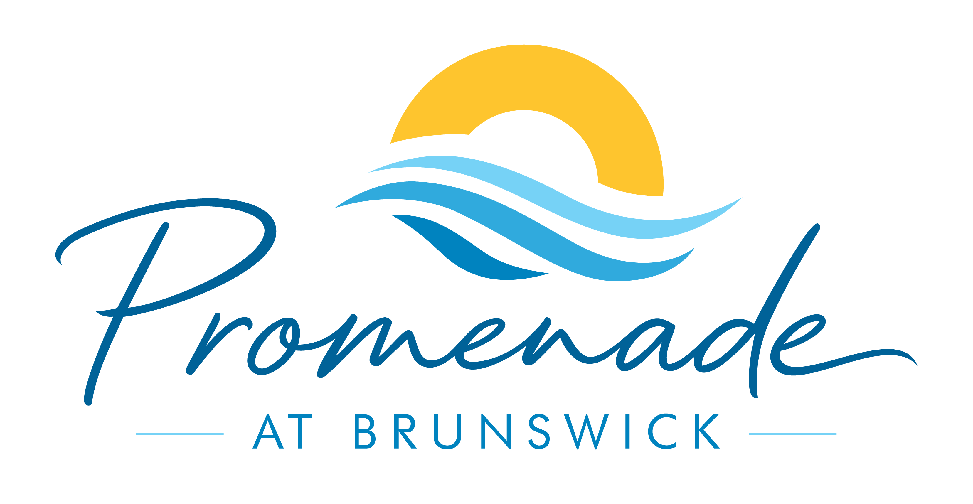 A logo with the text "Promenade at Brunswick" and a graphic of a sun and waves.